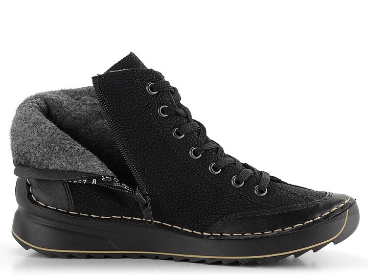 Rieker šněrovací kotník se zipem černý 51517-00