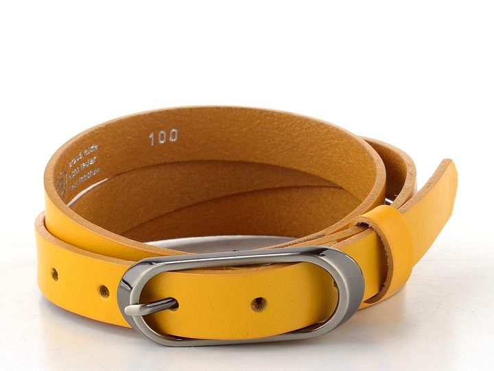 Dámský kožený opasek žlutý se sponou v šedé barvě 175-32