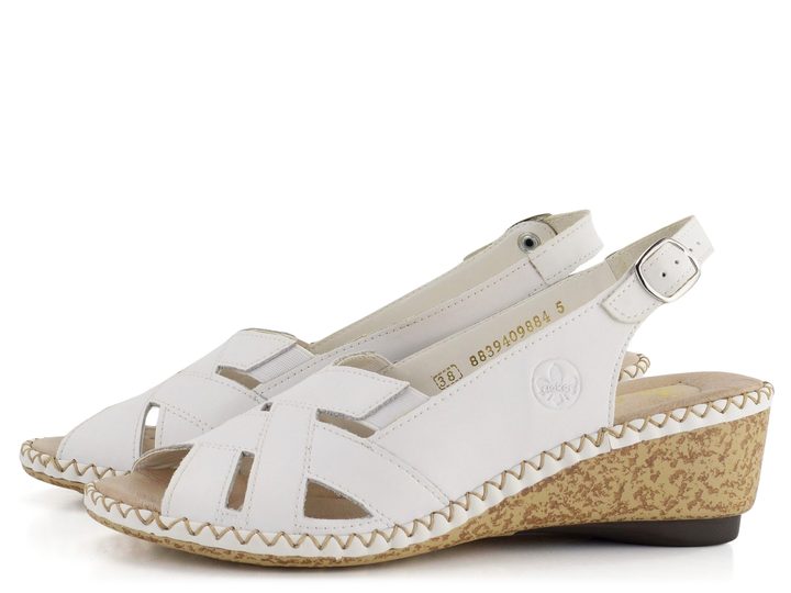 Rieker biele sandále na kline 66189-80