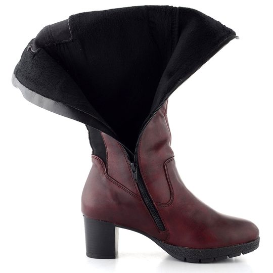 Rieker hladké kozačky vínové 77684-35
