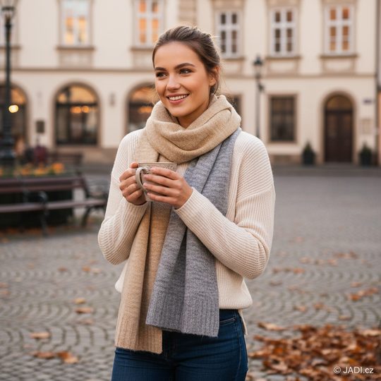 Fraas lehká pletená šála s vlnou šedo-béžová 647018-180