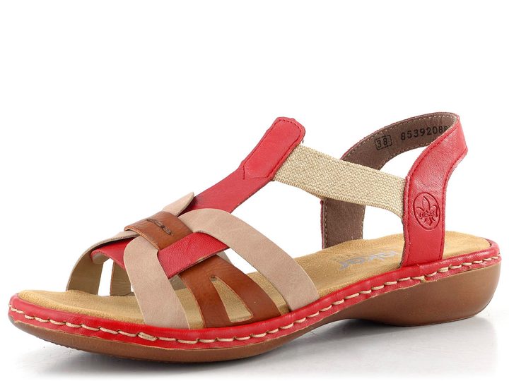 Rieker sandály s proplétanými pásky béžovo-červené 65918-33