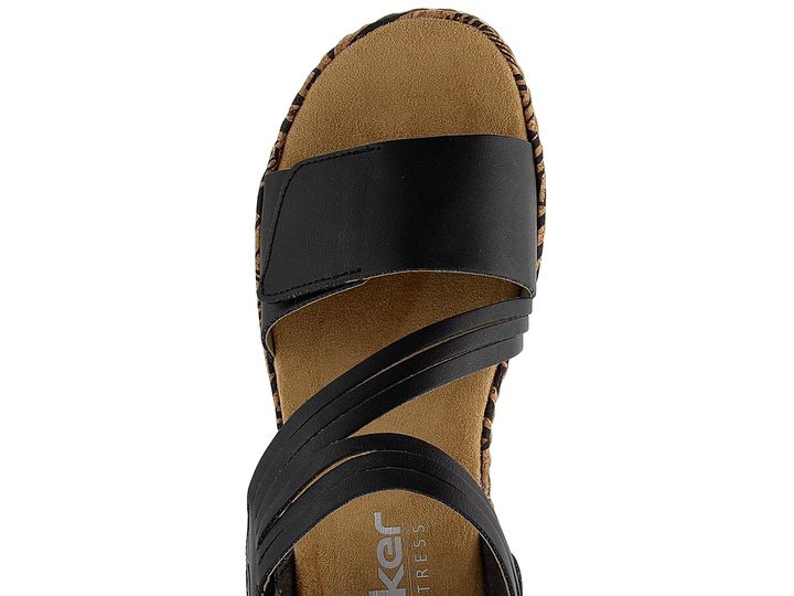 Rieker sandály na platformě s klínem černé/potisk V3964-01