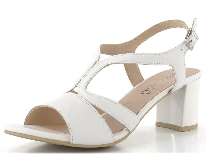 Caprice kožené sandály na podpatku white nappa 9-28308-46