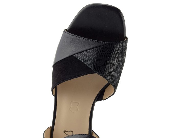 Caprice kožené sandály na podpatku black comb 9-28301-46