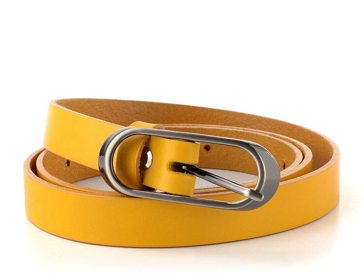 Dámský kožený opasek žlutý se sponou v šedé barvě 175-32