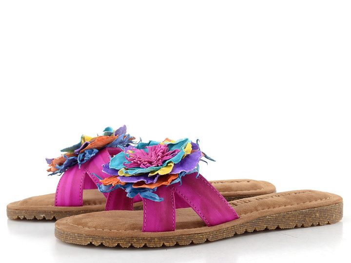 Lazamani pantofle se střapatou květinou Zinnia fuxia LA33765