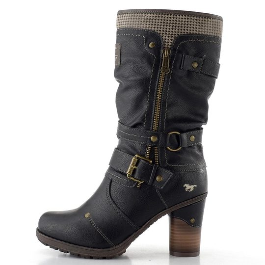 Mustang polokozačky na podpatku black 15M0162001