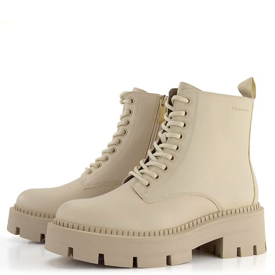 Tamaris šněrovací kotník na hrubé podešvi Beige 1-25286-41