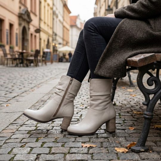 Barton dámský řasený kotník na podpatku světle šedý 7426