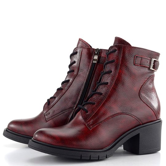 Barton šněrovací kotník na podpatku tmavě červený 24-2527