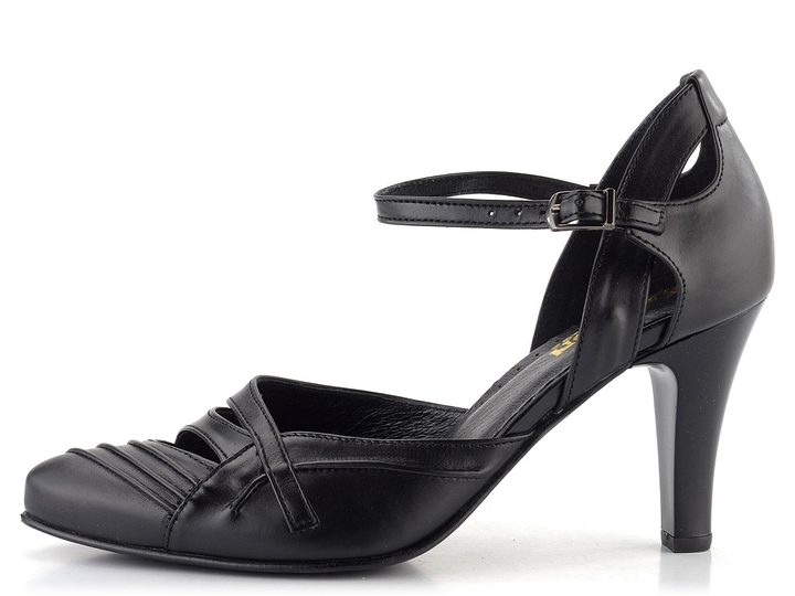 Barton lodičky kožené černé s páskem kolem nohy 3515-1