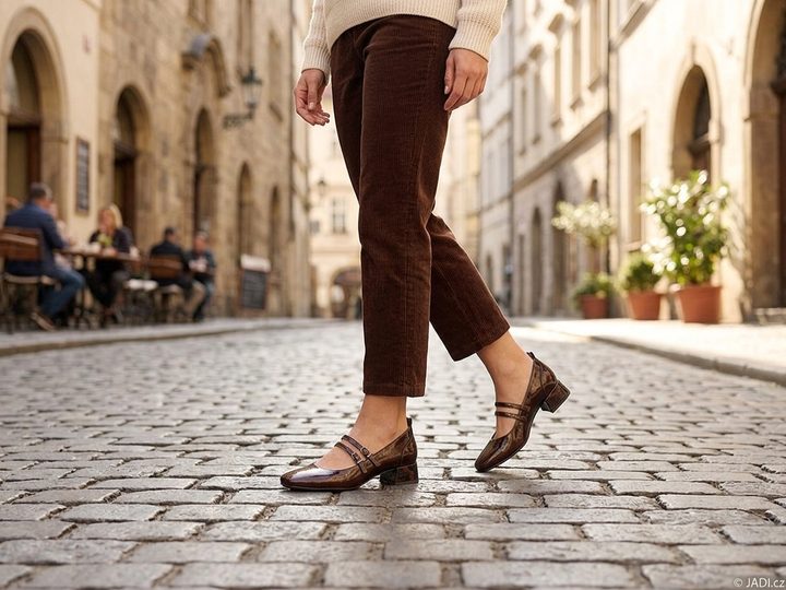 Tamaris lodičky se širokým podpatkem a nártovými pásky brown comb 1-22318-43