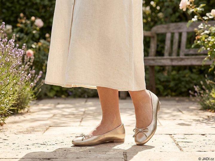 Tamaris baleríny s mašličkou Light Gold 1-22105-44