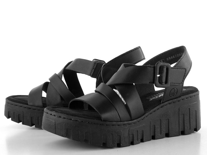 Rieker sandály na platformě s klínkem černé 68063-00