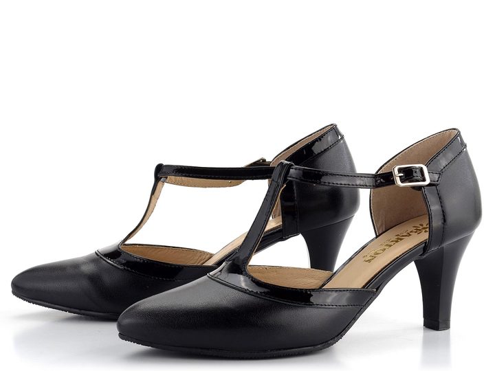 Barton elegantní lodičky s T páskem černé/lak R2463
