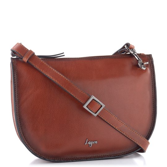 Dámska oblá kožená kabelka cognac LGB 199