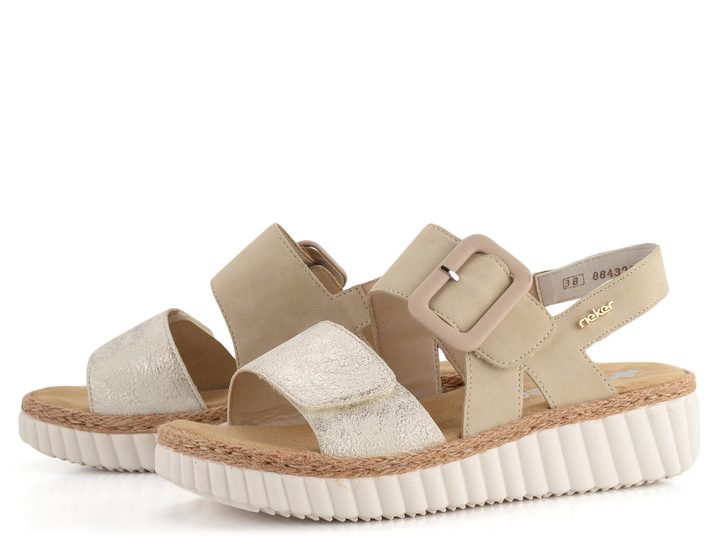 Rieker sandále na kline beige-gold/perle 69260-60