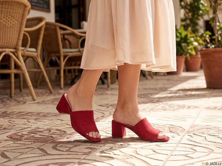 Tamaris kožené pantofle na podpatku red suede 1-27204-42
