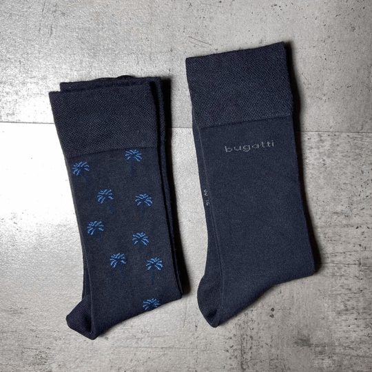Bugatti pánské ponožky 2 páry modré vzorované/hladké 6949