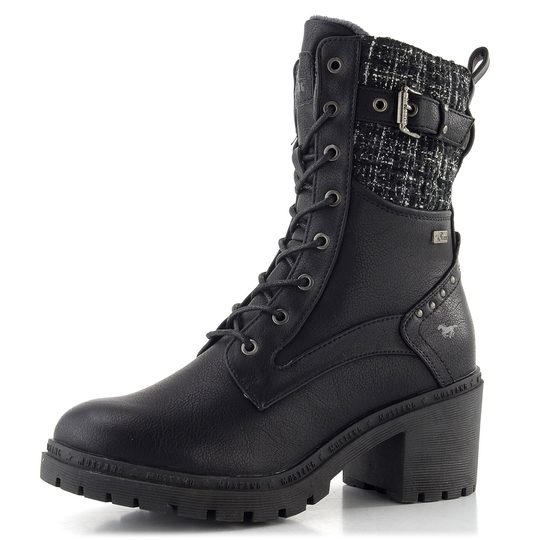 Mustang šněrovací kotník na podpatku black 15M0122005