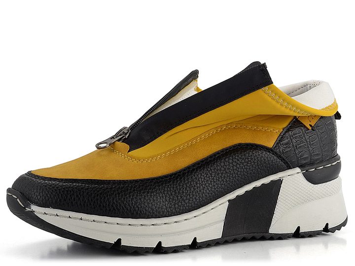 Rieker sportovnější kotník na klínu černý/žlutý N6352-68