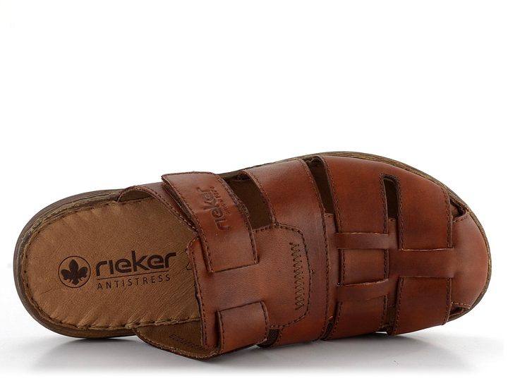 Rieker pánske šľapky s pásikom na suchý zips sv. hnedé 22087-24