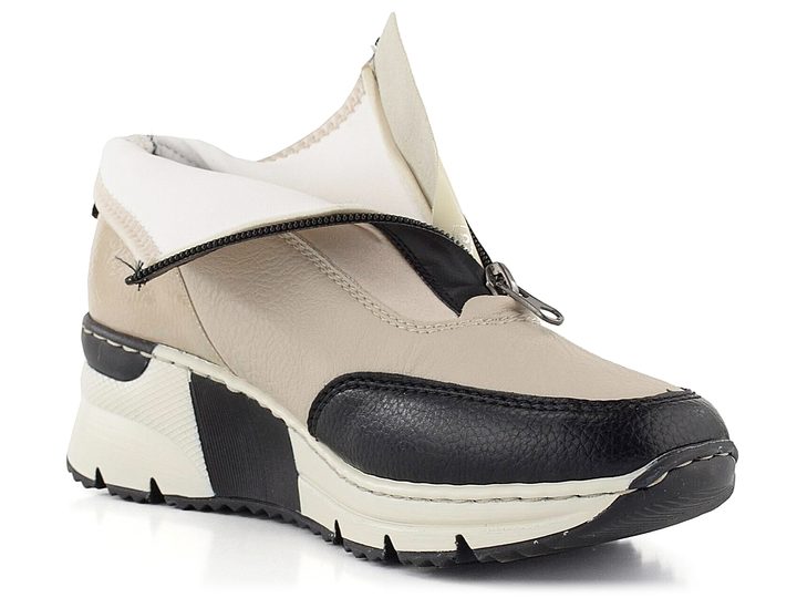 Rieker sportovnější kotník na klínu černý/krémový N6352-60