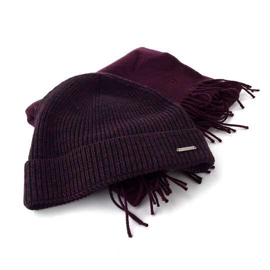 Bugatti dárková sada vlněné čepice a šály v krabičce vínová 630214-390