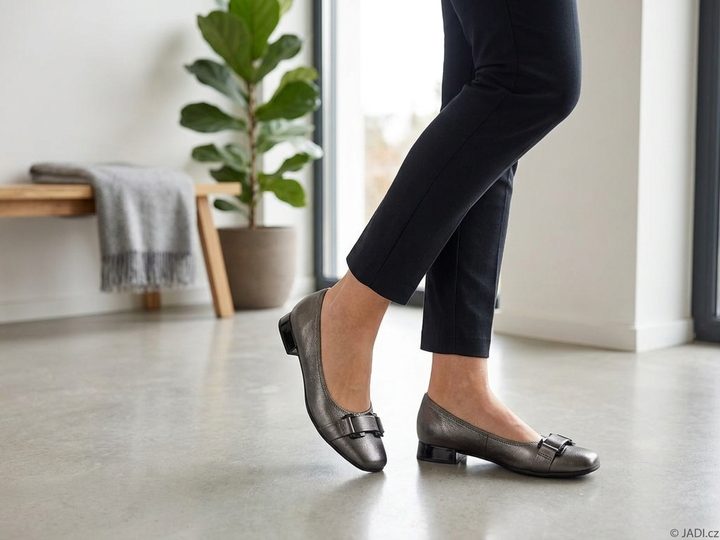 Caprice metalické baleríny Dark Grey se sponou 9-22101-45-289
