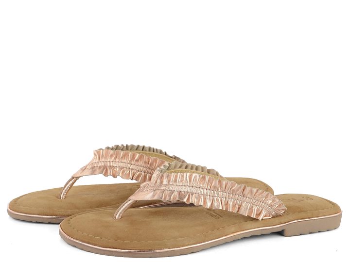 Tamaris pantofle žabky řasené rose metalic 1-27110-22