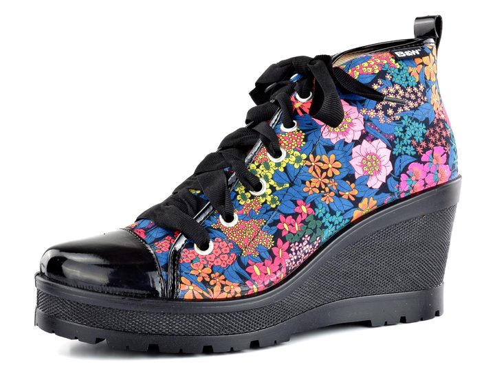 B&W kotníkové tenisky na klínu černé/barevné