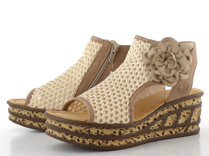 Rieker římské sandály na klínu shell/crema 68180-60