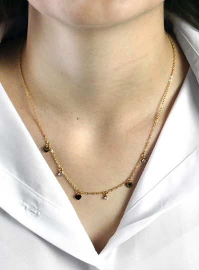 Náhrdelník se srdíčky a krystal kamínky Swarovski zlatá ocel