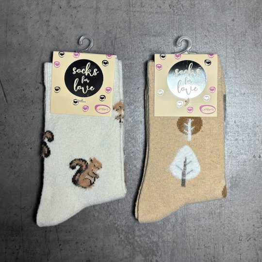 Dámské teplé ponožky s obrázky bílé/veverka, béžové/lísteček  2 páry 37714