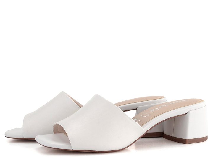 Tamaris kožené pantofle na podpatku White 1-27204-42