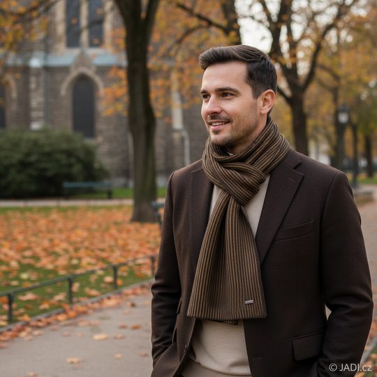 Bugatti pánský pletený šál tmavě hnědý/světle hnědý 630205-870