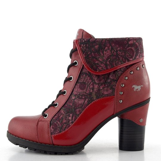 Mustang šněrovací kotník na podpatku red-multi 15M0162011