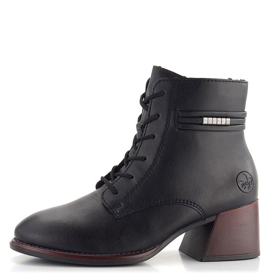 Rieker šněrovací kotník na podpatku černý 79301-00