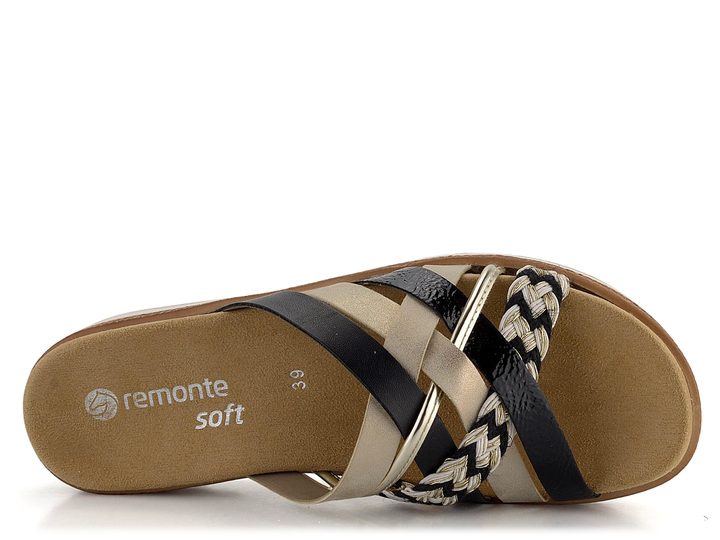 Remonte šľapky na platforme čierno-zlaté D0Q50-02