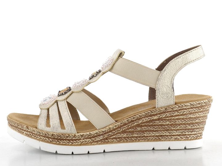 Rieker sandály na klínku beige/gold 619B2-60