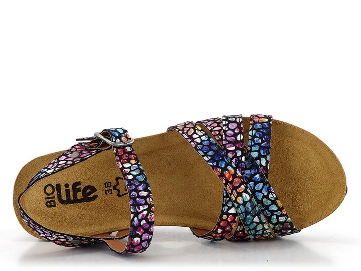 BIO Life kožené sandály na klínu černé/barevné 1715.23/439