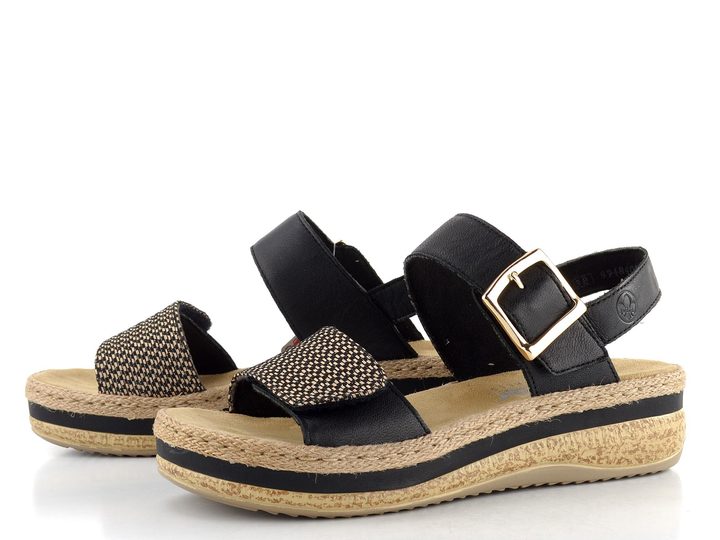 Rieker sandále na platforme s klinon čierne V0951-00