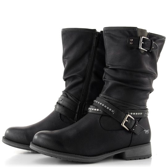 Mustang řasené polokozačky černé 1139-624-009