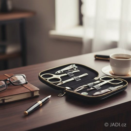 Manikúra kožená černá/červený pruh