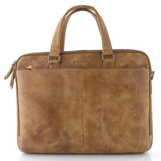 Luxusní kožená business taška camel LG-5007