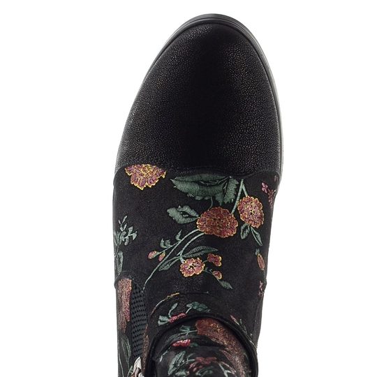 Barton elegantní kotník na podpatku černý s květinovým potiskem 2670