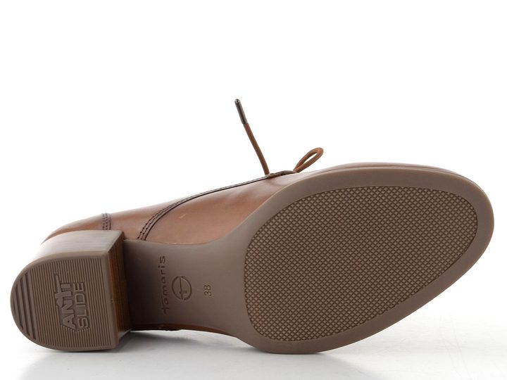 Tamaris kožené šněrovací polobotky na podpatku cognac 1-23307-42