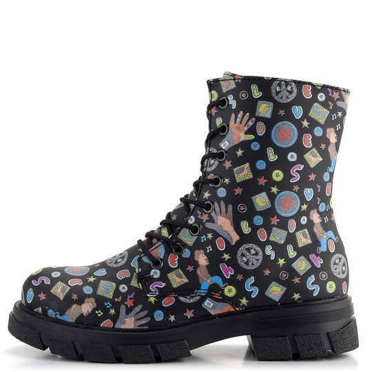 Rieker šnurovacia členková obuv na hrubej podošve čierna s potlačou Z9120-90