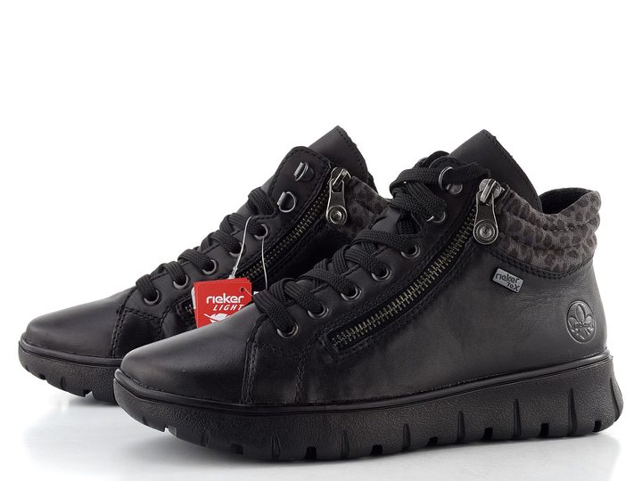 Rieker šněrovací kotník s membránou schwarz/leo-grey N1305-00